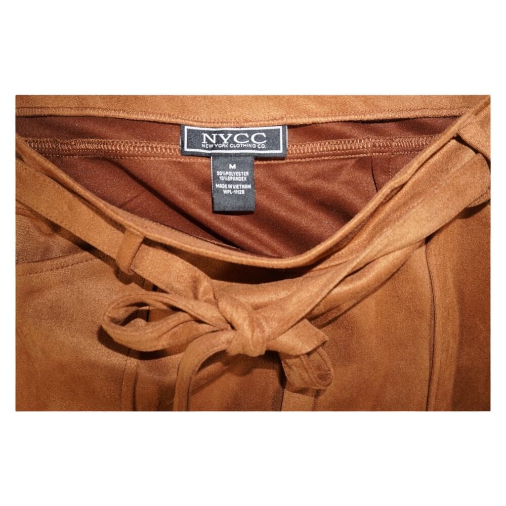 NYCC Camel Faux Suede Midi Pencil Skirt High Waist Belted Minimalist M - Picture 5 of 6